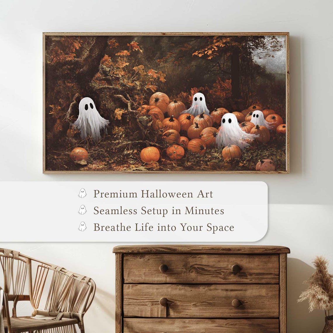Cheerful Ghosts in Pumpkin Patch Fall Harvest Cute Spooky Poster - Image 5