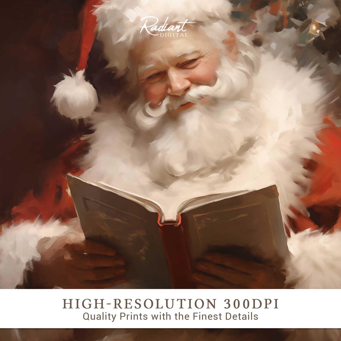 Santa Claus Reading by the Fire Cozy Christmas Watercolor Poster - Image 3