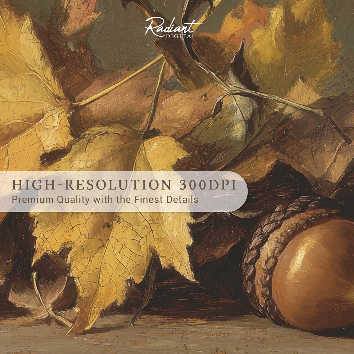 Autumn Leaves Acorns Still Life Rustic Fall Painting Wall Art - Image 3