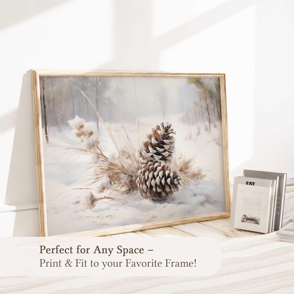 Frosted Pinecones in Snow Botanical Winter Watercolor Poster - Image 5
