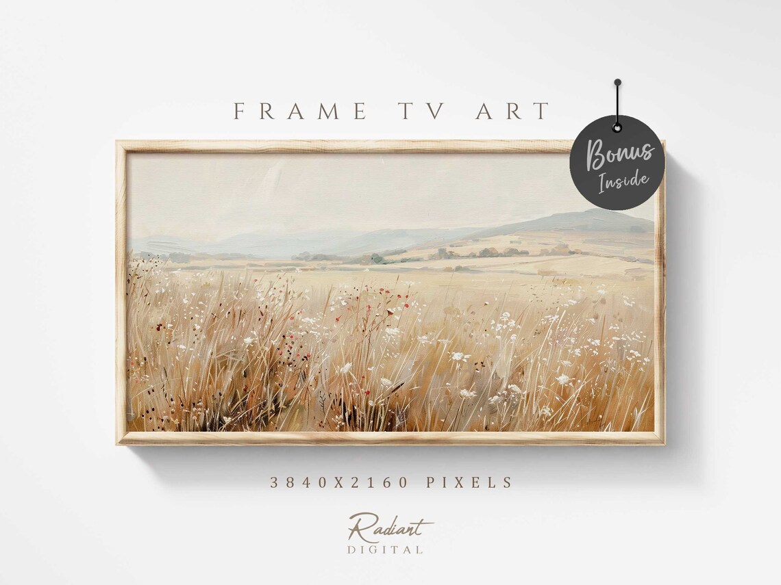 Calm Golden Meadow Field Minimalist Countryside Landscape Poster