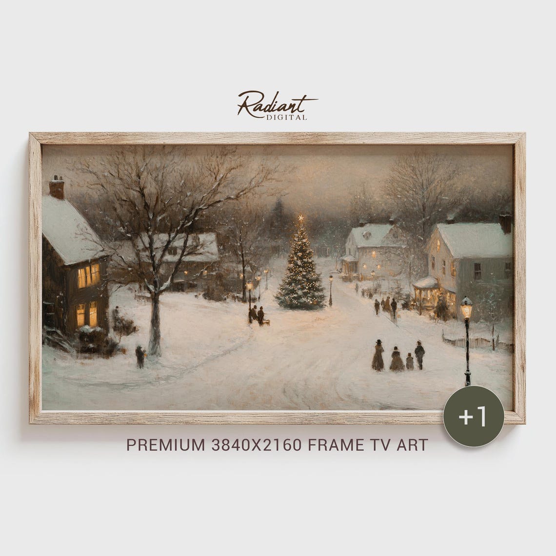 Snowy Village Christmas Street with Illuminated Tree Night Poster