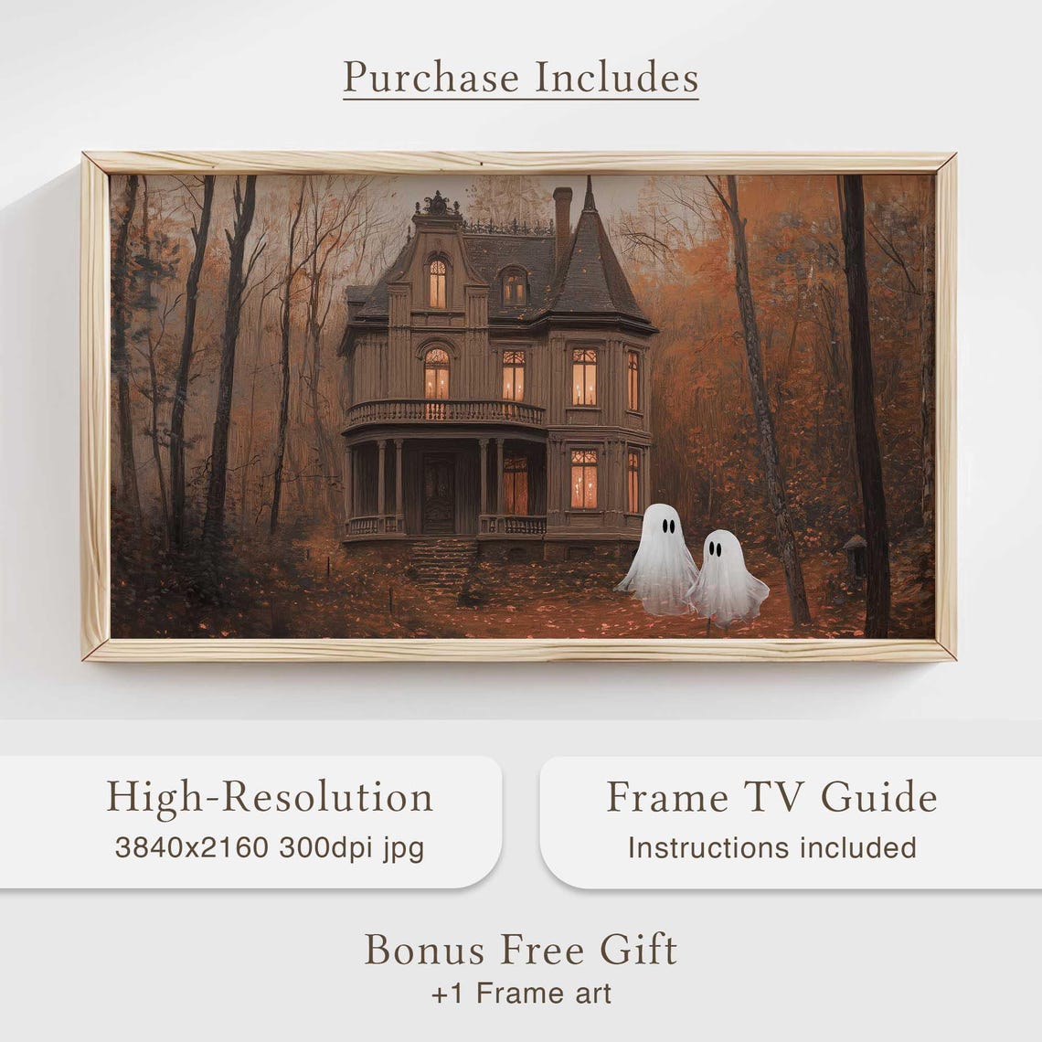 Cute Ghosts Frame Tv Art Farmhouse Frame Tv Art Spooky Autumn Forest Neutral Halloween Night Decor Gothic Decor High Resolution Art - Image 4