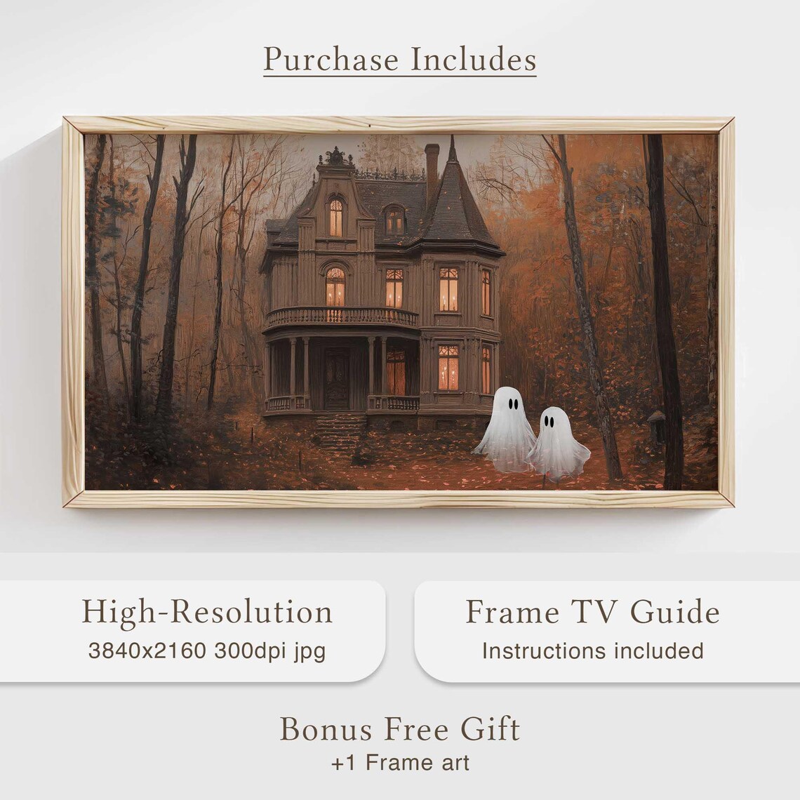 Ghosts Lingering at Haunted Victorian Mansion Autumn Woods Poster - Image 4