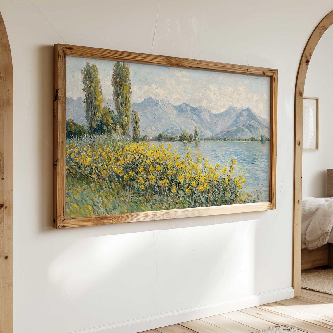Sunny Lakeside Yellow Flowers Mountain Meadow Summer Wall Art - Image 3