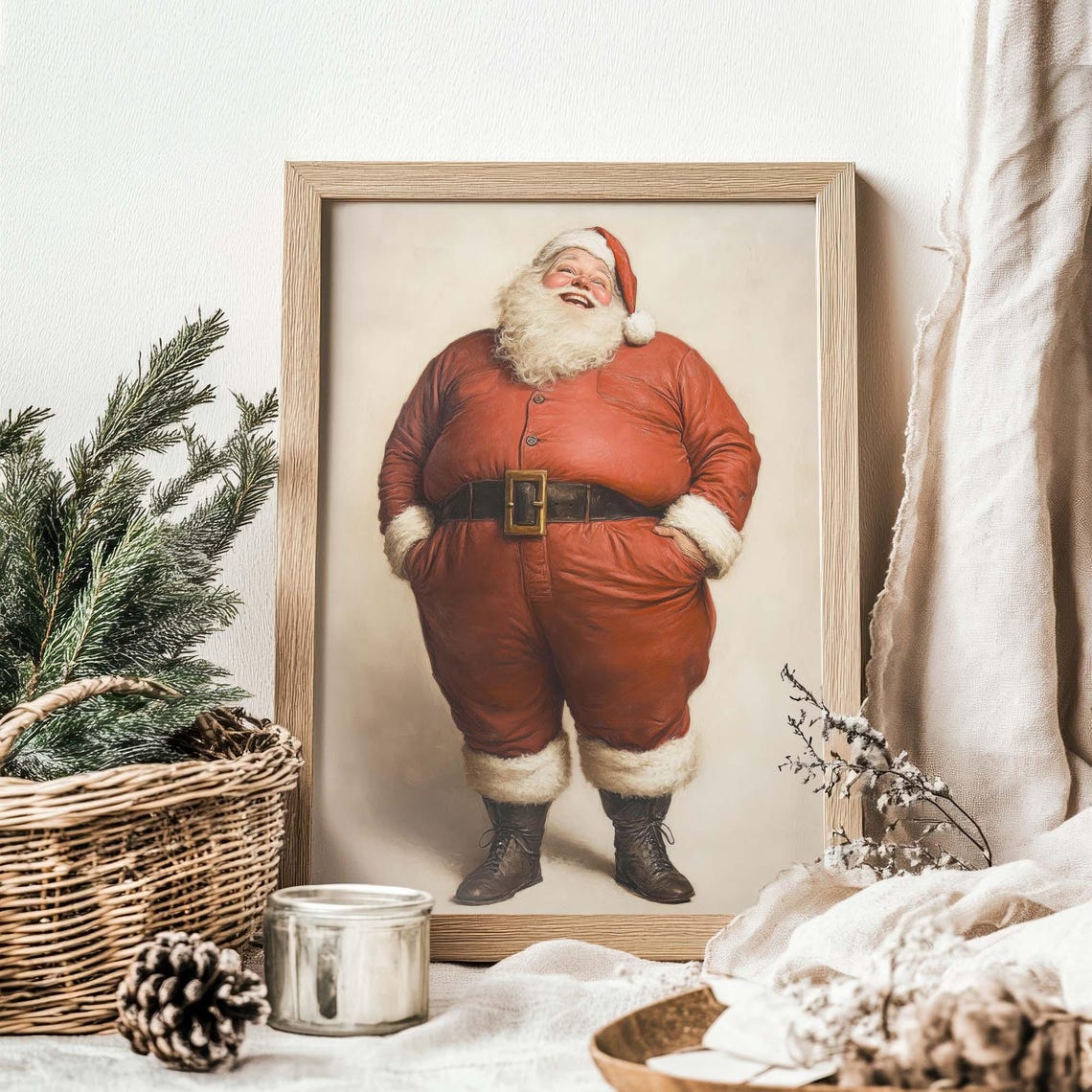 Jolly Santa Claus Vintage Portrait in Classic Red Suit Poster - Image 2