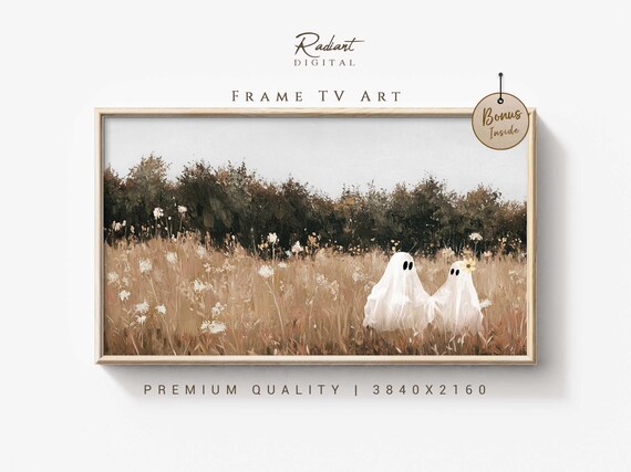 Ghost Couple Standing in Tall Grass Field Moody Autumn Poster
