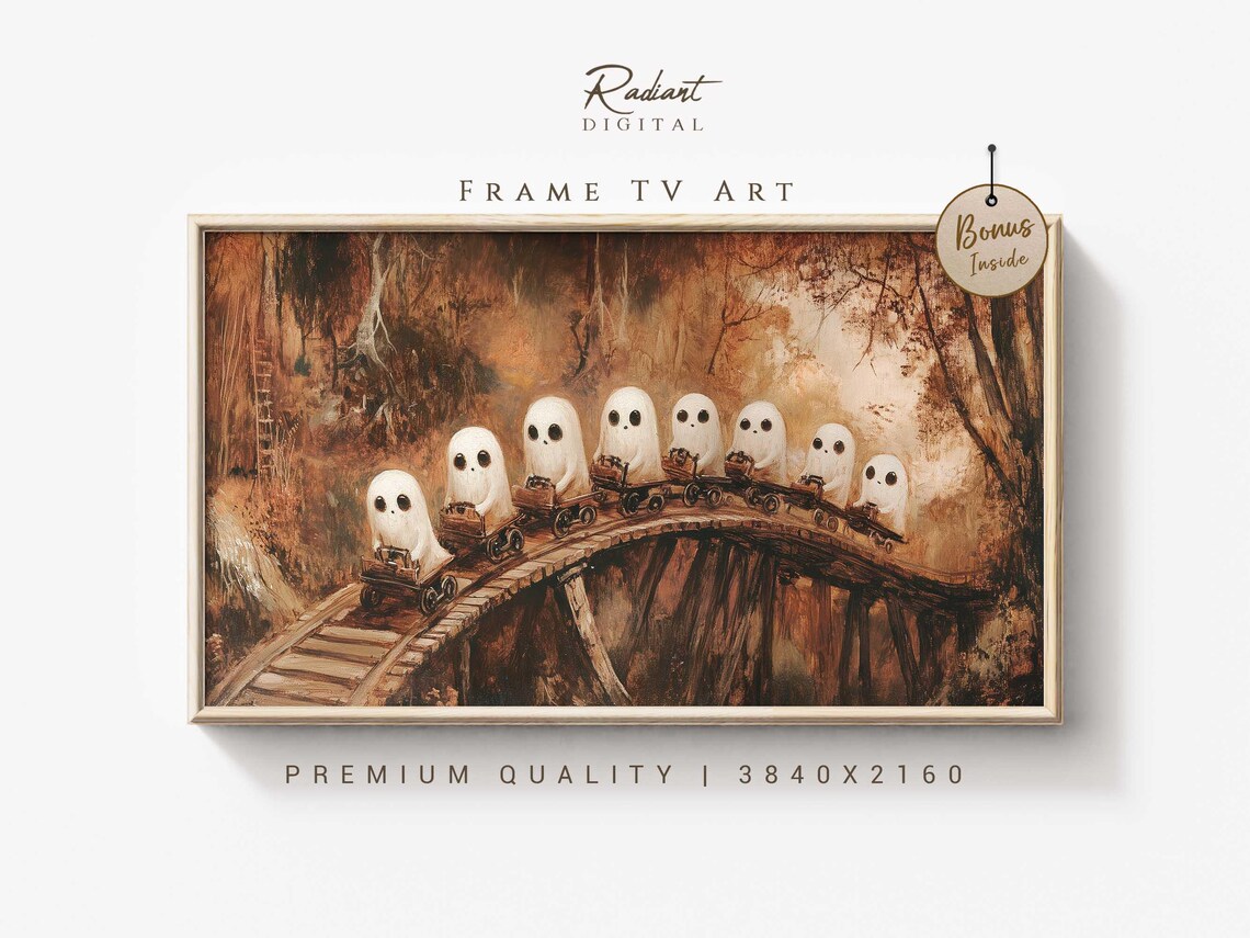 Cute Ghosts Riding Roller Coaster Whimsical Halloween Poster