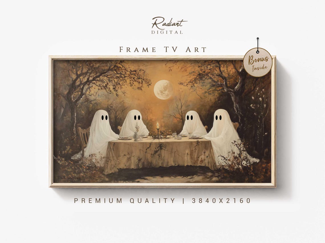 Moonlit Ghosts Candlelit Dinner Party Under Moon Spooky Poster