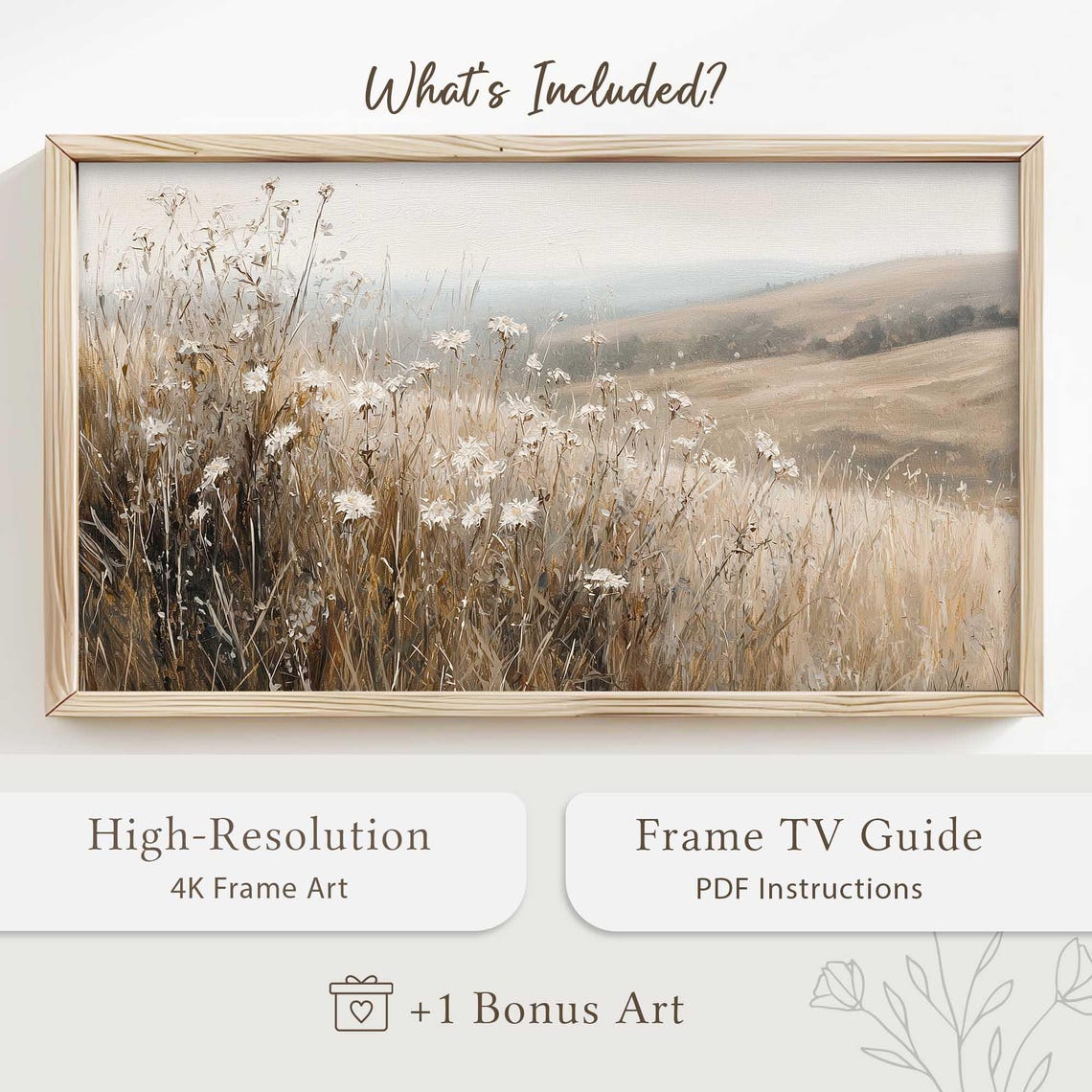 Neutral Wildflower Field Tall Grasses Misty Hills Rustic Wall Art - Image 5