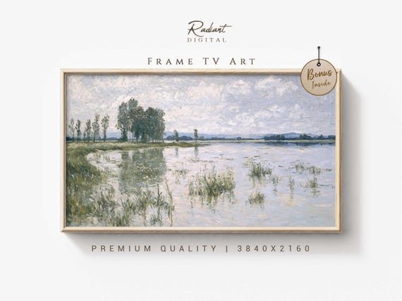 Lake Painting Frame Tv Art Serene River Landscape Wetlands Tv Art Nature Inspired Wall Decor Peaceful Countryside Frame Tv Art