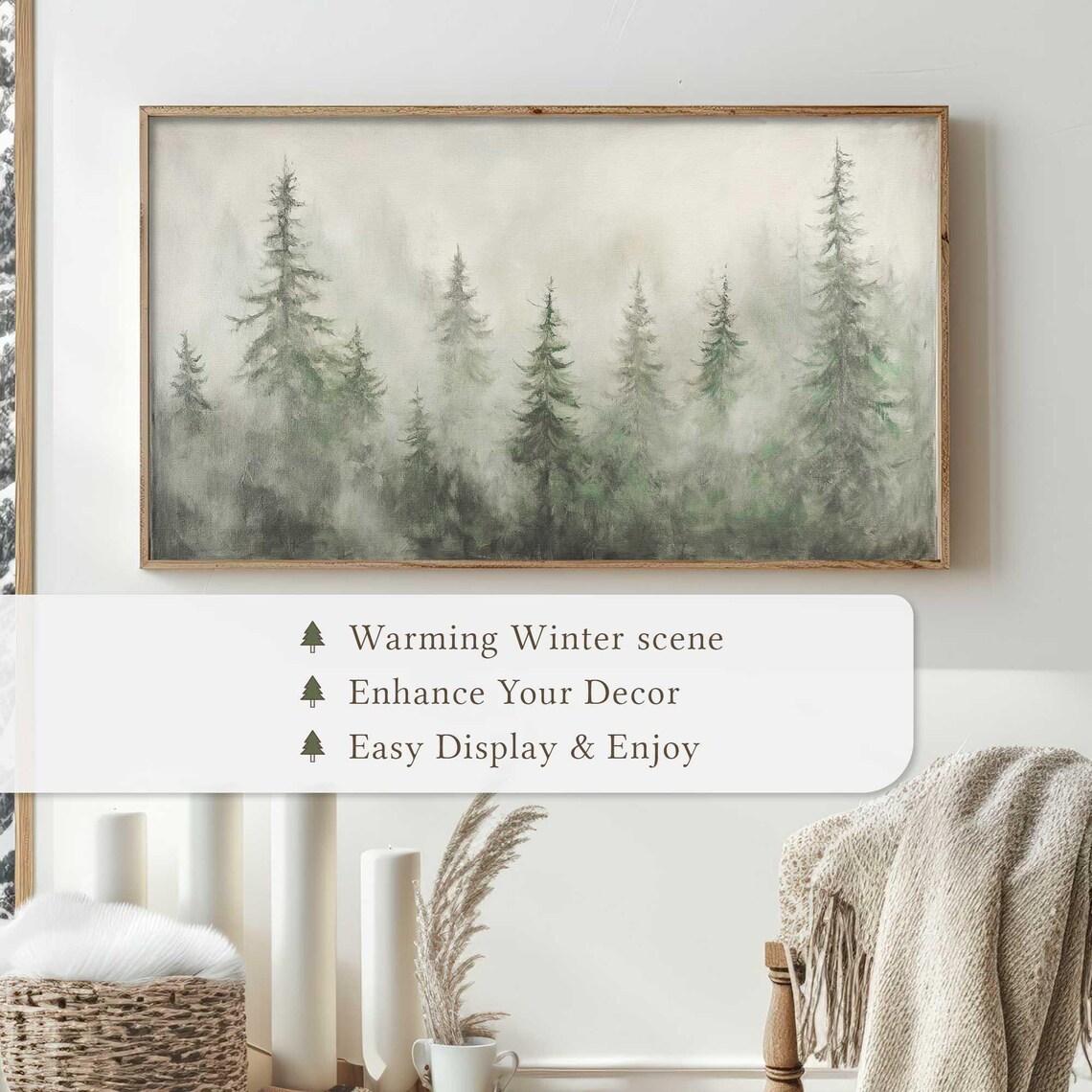 Misty Pine Forest Soft Sage Green Minimalist Winter Watercolor Poster - Image 4