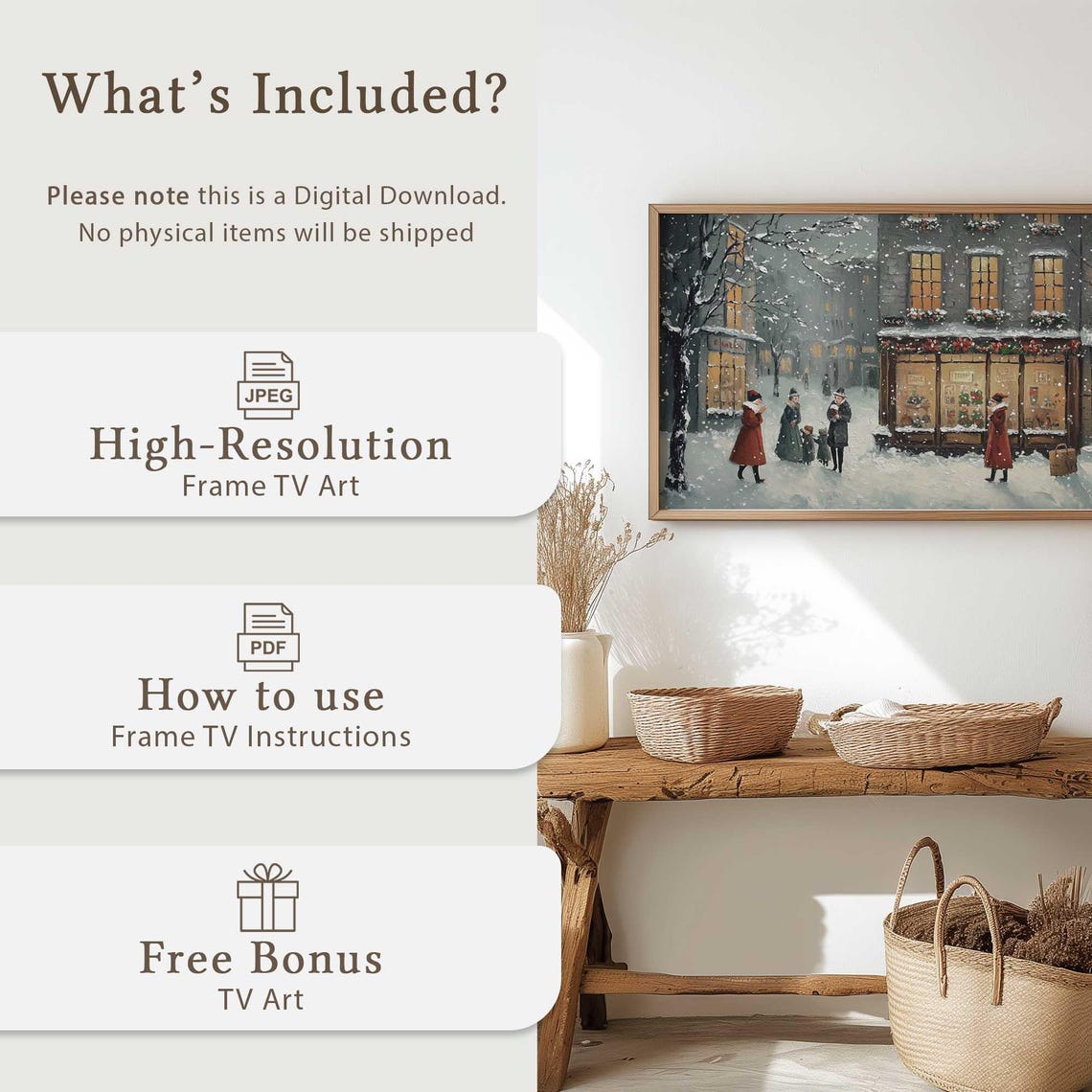 Vintage Christmas Scene Frame Tv Art Snowy Holiday Town Tv Art Cozy Winter Decor Christmas Frame Tv Art Festive Victorian Street Art - Image 5
