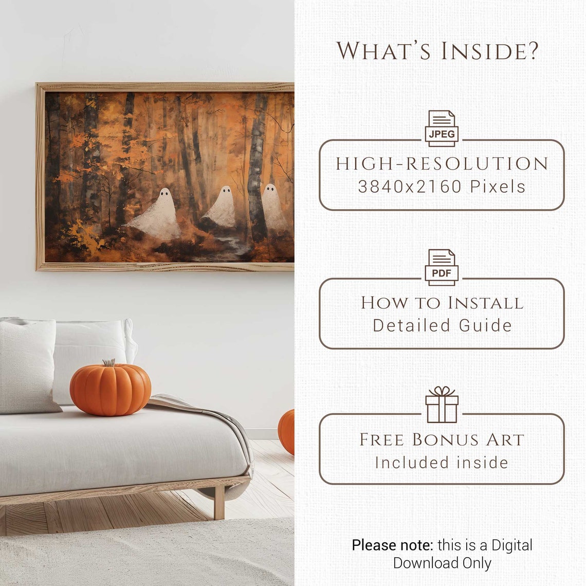 Three Drifting Ghosts in Golden Autumn Birch Forest Spooky Poster - Image 5