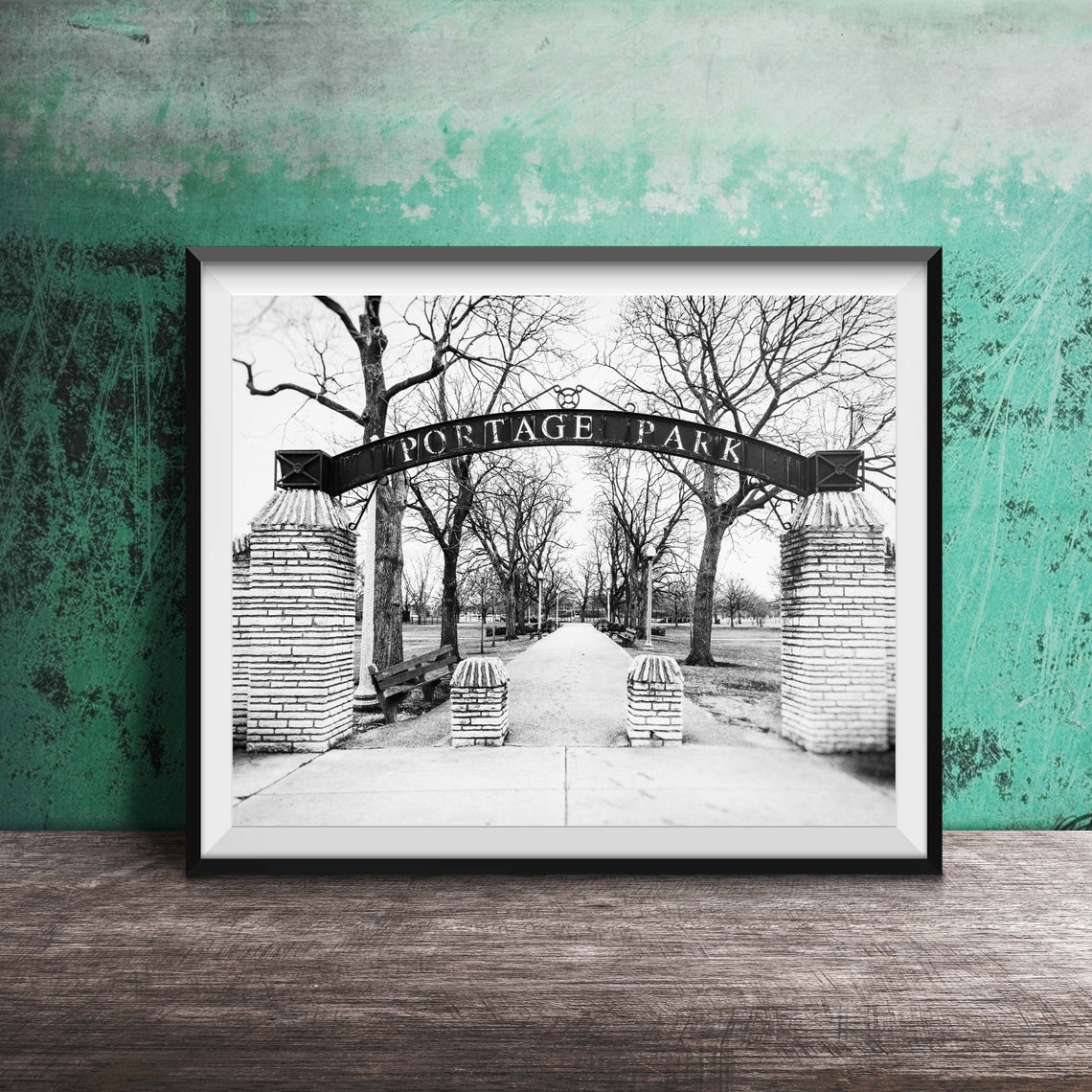 Portage Park Iron Archway Stone Pillars Entrance Photography Poster - Image 2