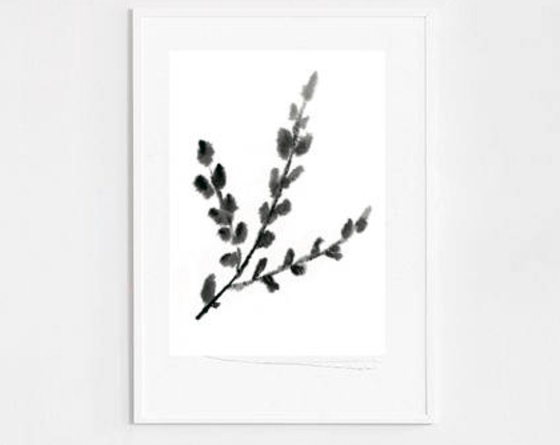 Black Ink Branch Botanical Minimalist Japanese Ink Wash Wall Art - Image 3