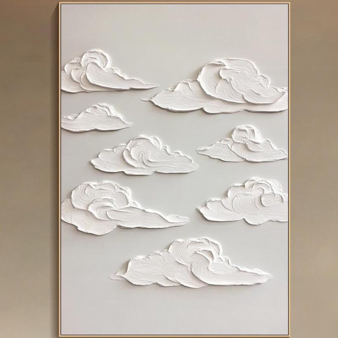 White Sculpted Clouds Minimalist Relief Sky Neutral Cloud Art Poster