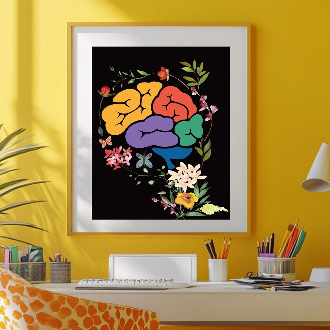 Brain Anatomy Floral Art Print, Medical Study Decor