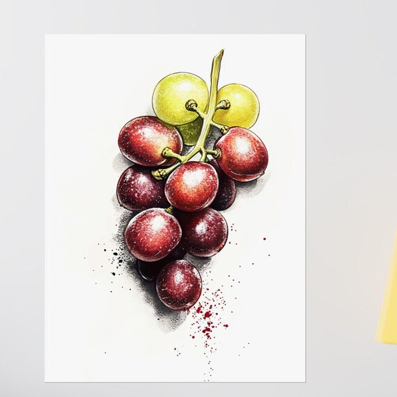Watercolor Grapes Art Print Fruit Wall Decor Kitchen Artwork Colorful Grapes Poster Vibrant Home Decor Watercolor Poster