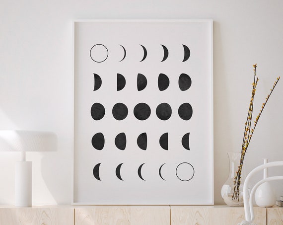 Moon Phases Print, Scandinavian Boho Wall Art