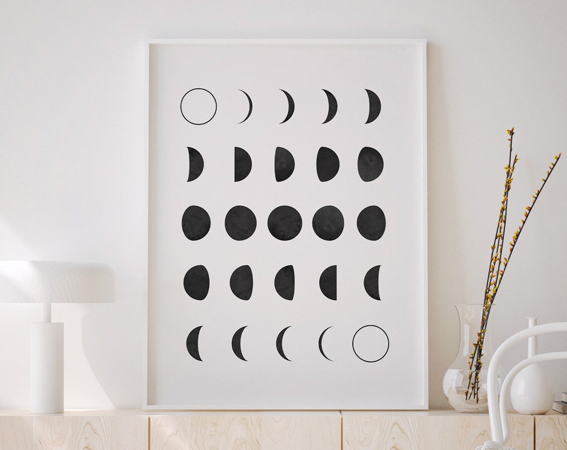 Moon Phases Print, Scandinavian Boho Wall Art