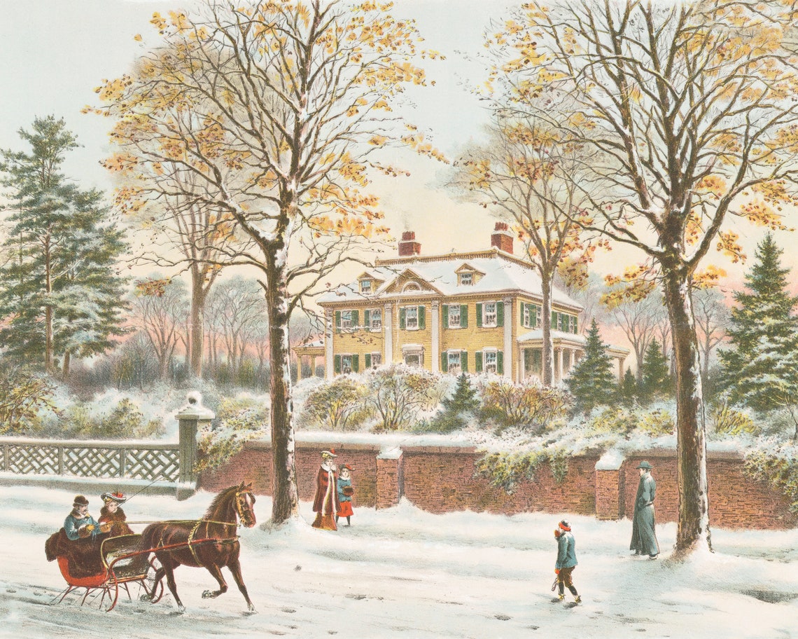 Christmas Village Painting Vintage Christmas Prints Holiday Village Art Retro Christmas Wall Art Antique Holiday Art Winter Landscape - Image 2