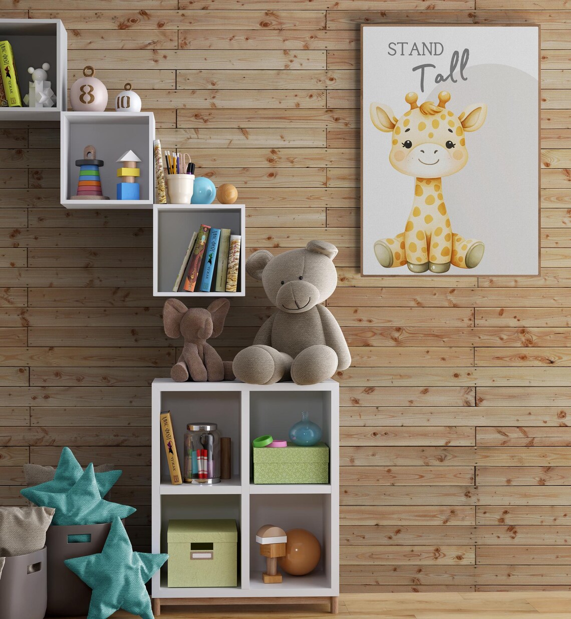 Stand Tall Giraffe, Boho Safari Nursery Art Print - Image 3