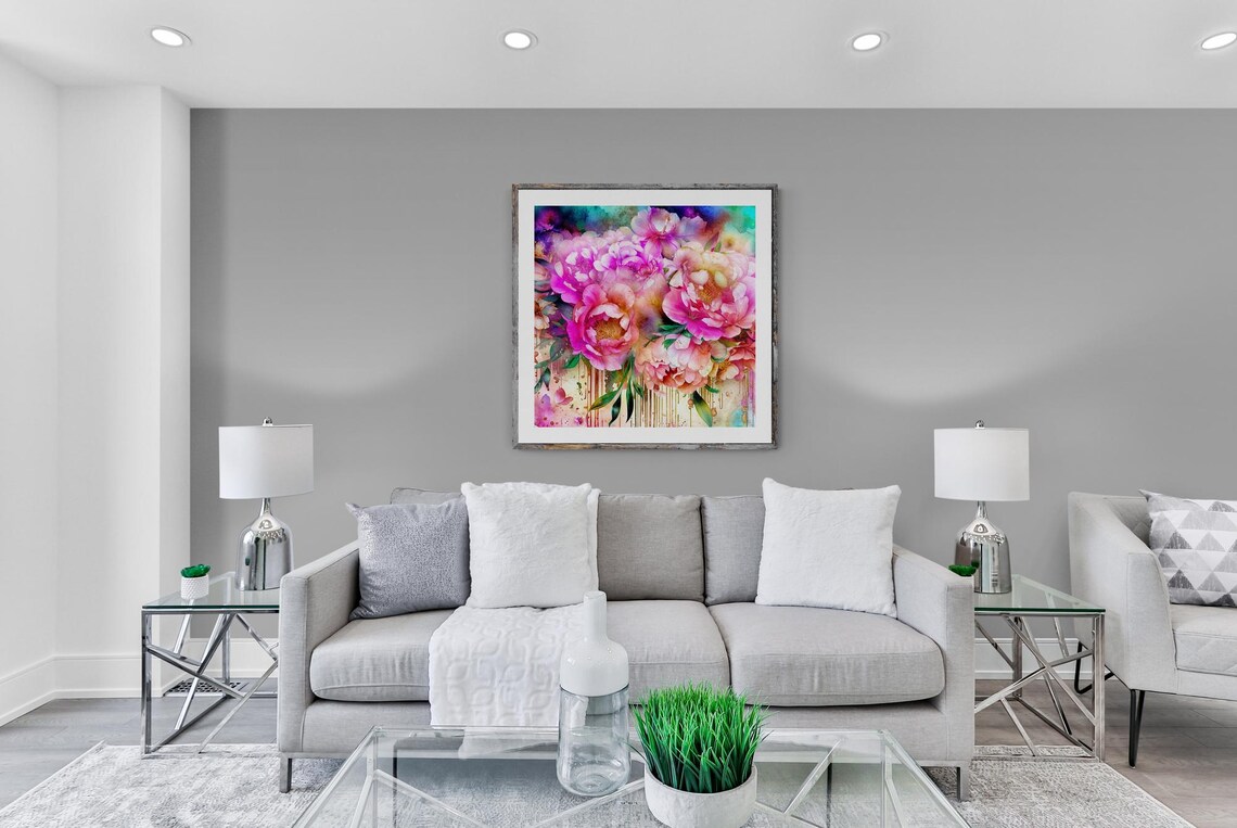 Grunge Peony Print, Abstract Floral Decor - Image 5