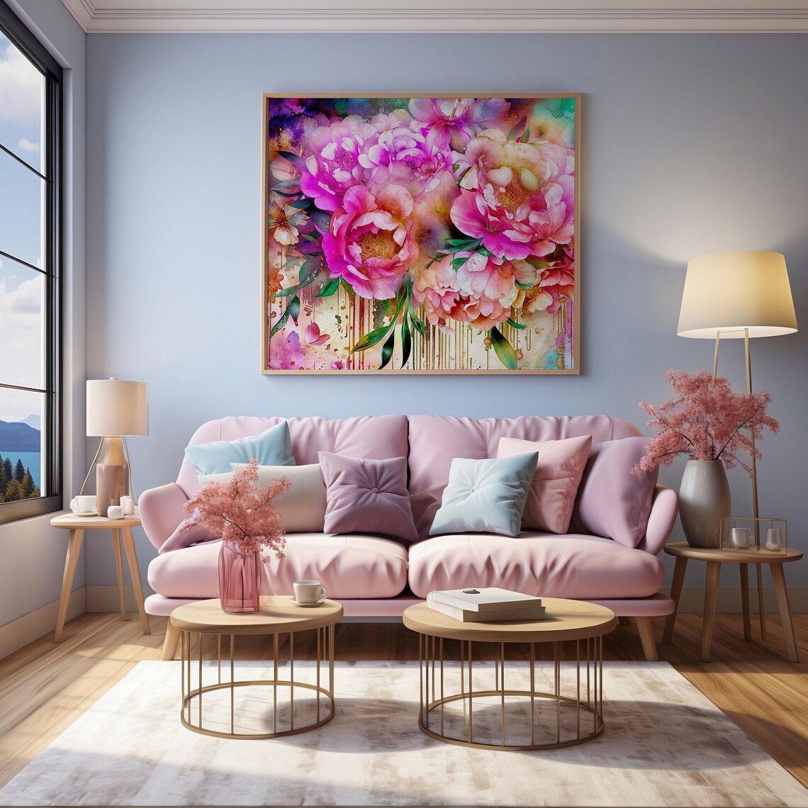 Grunge Peony Print, Abstract Floral Decor - Image 6