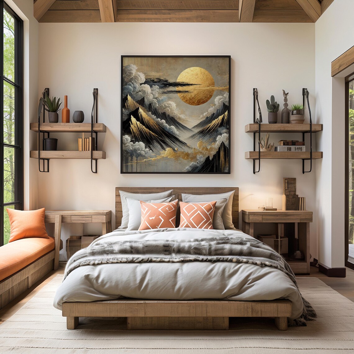 Golden Sun Mountain Abstract Landscape, Zen Decor - Image 3