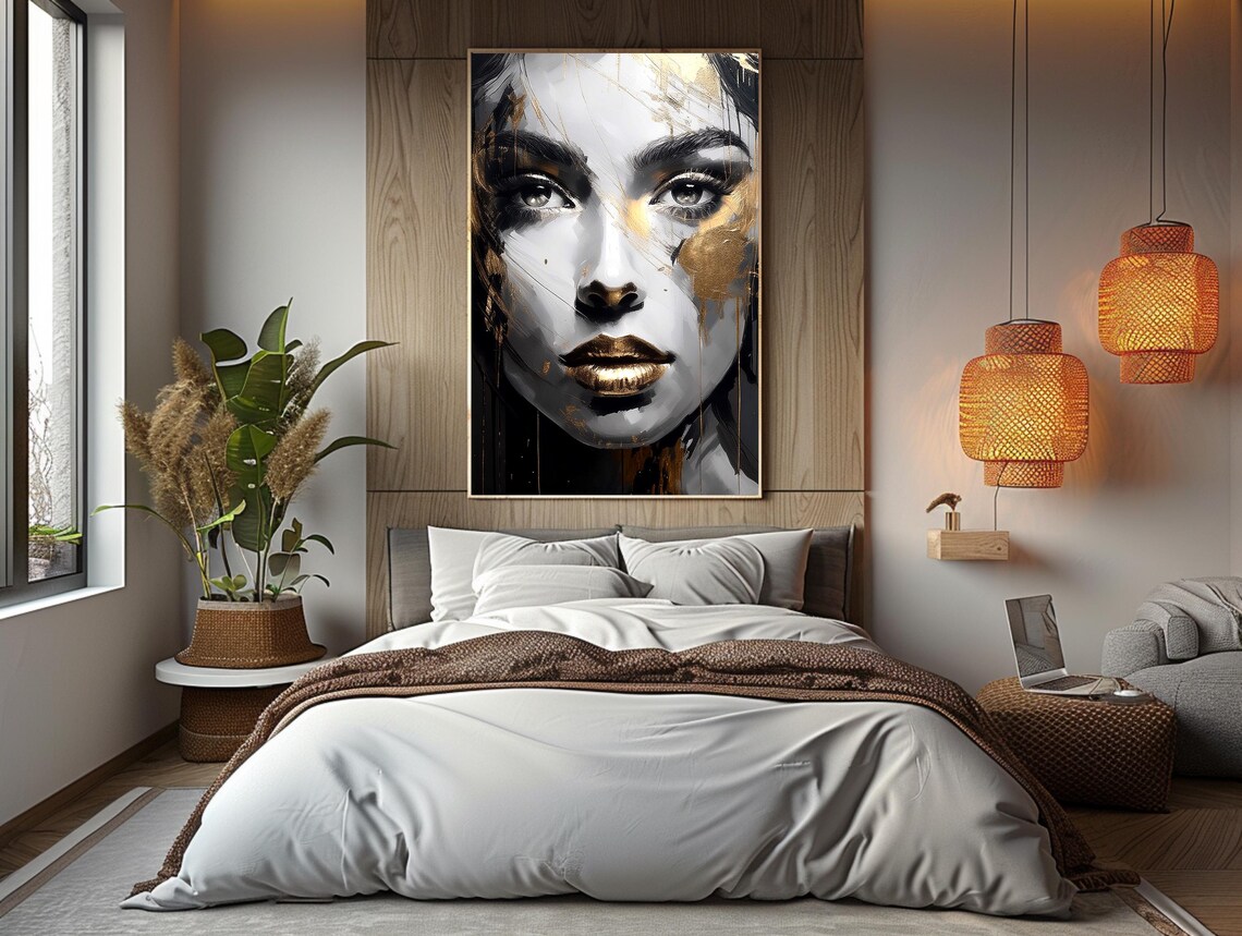 Gold Abstract Portrait, Modern Black Gold Face Painting - Image 5