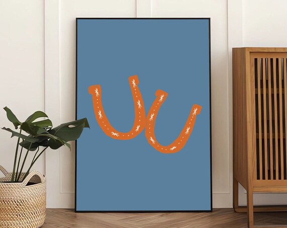 Good Luck Horseshoe Art Print Boho Wall Decor