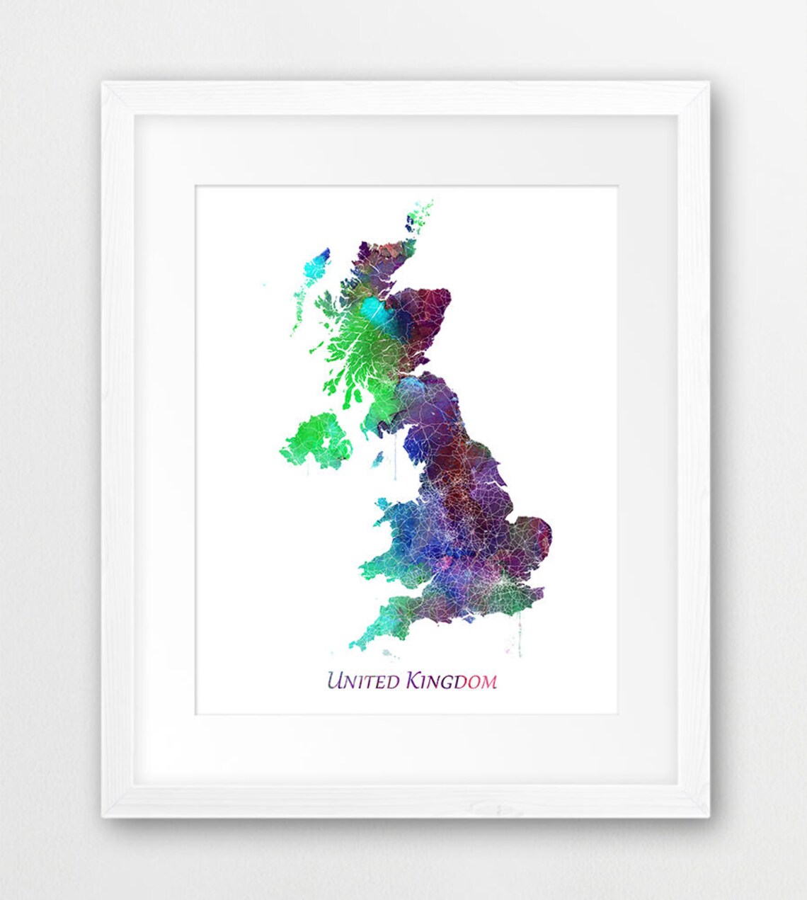 Great Britain Watercolor Map Travel Poster