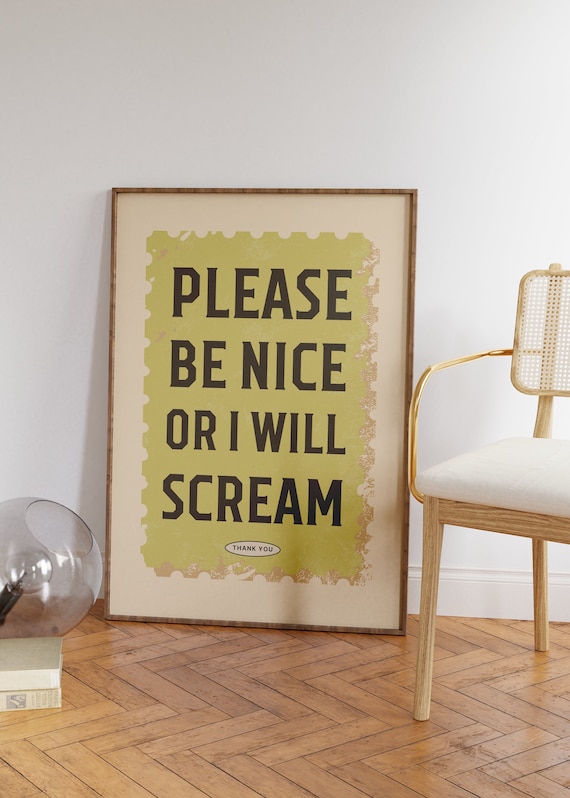 Funny Be Nice Print Guest Room Wall Art Girly Apartment Wall Decor Funny Entryway Poster Print Retro Ticket Typography Art