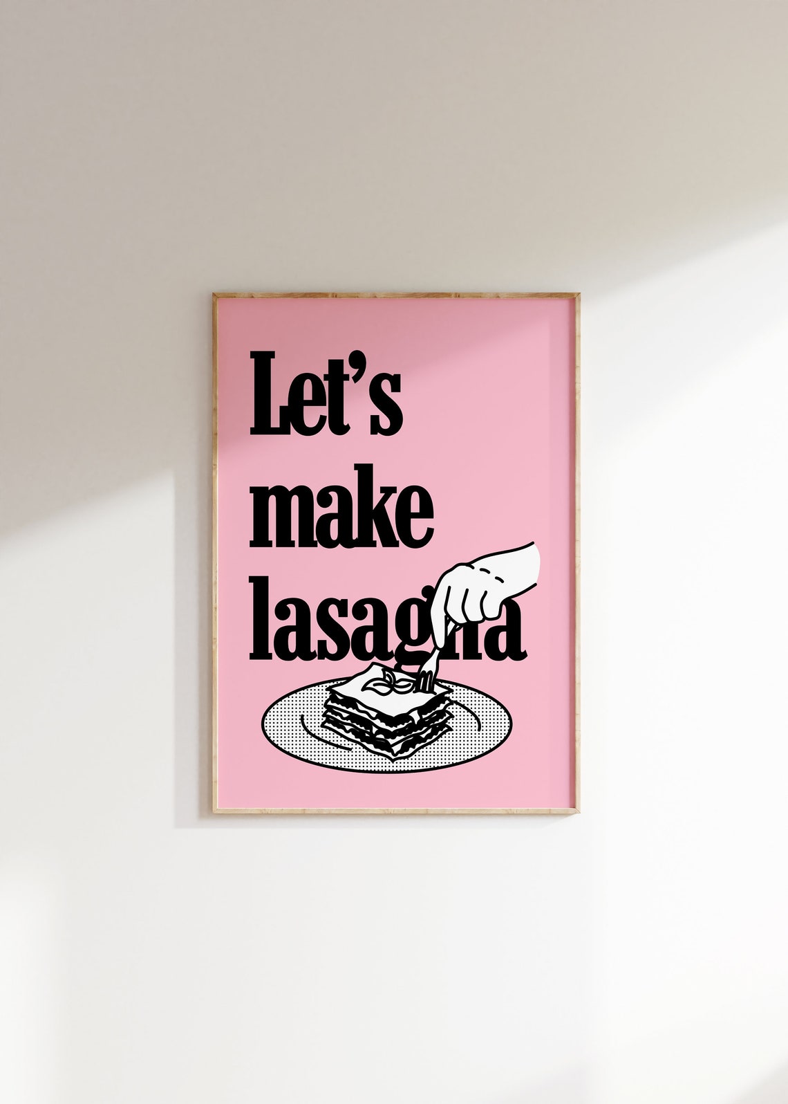 Lets Make Lasagna Pink Pop Art Italian Kitchen Food Quote Poster