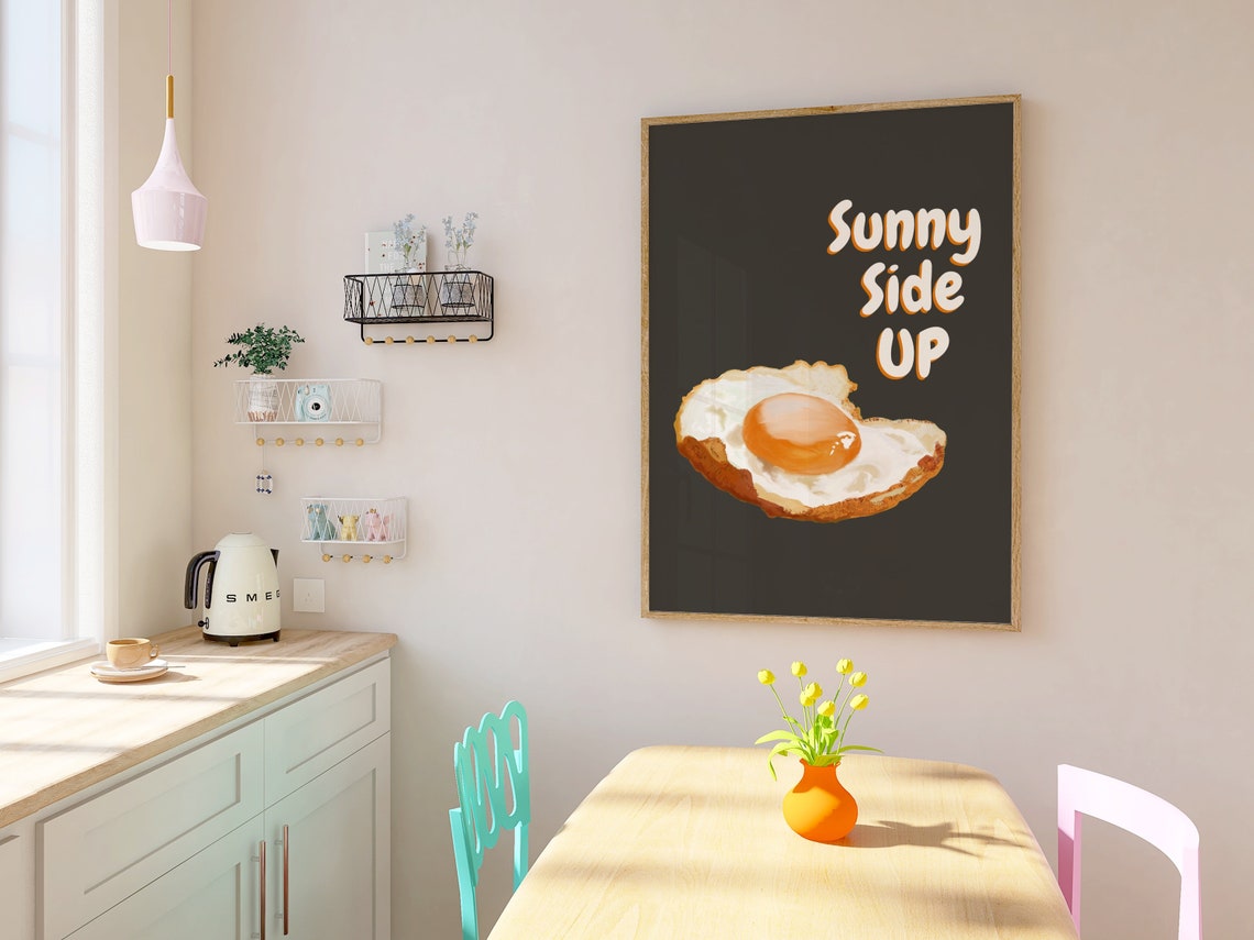 Sunny Side Up Fried Egg Retro Black Kitchen Quote Art Poster - Image 2