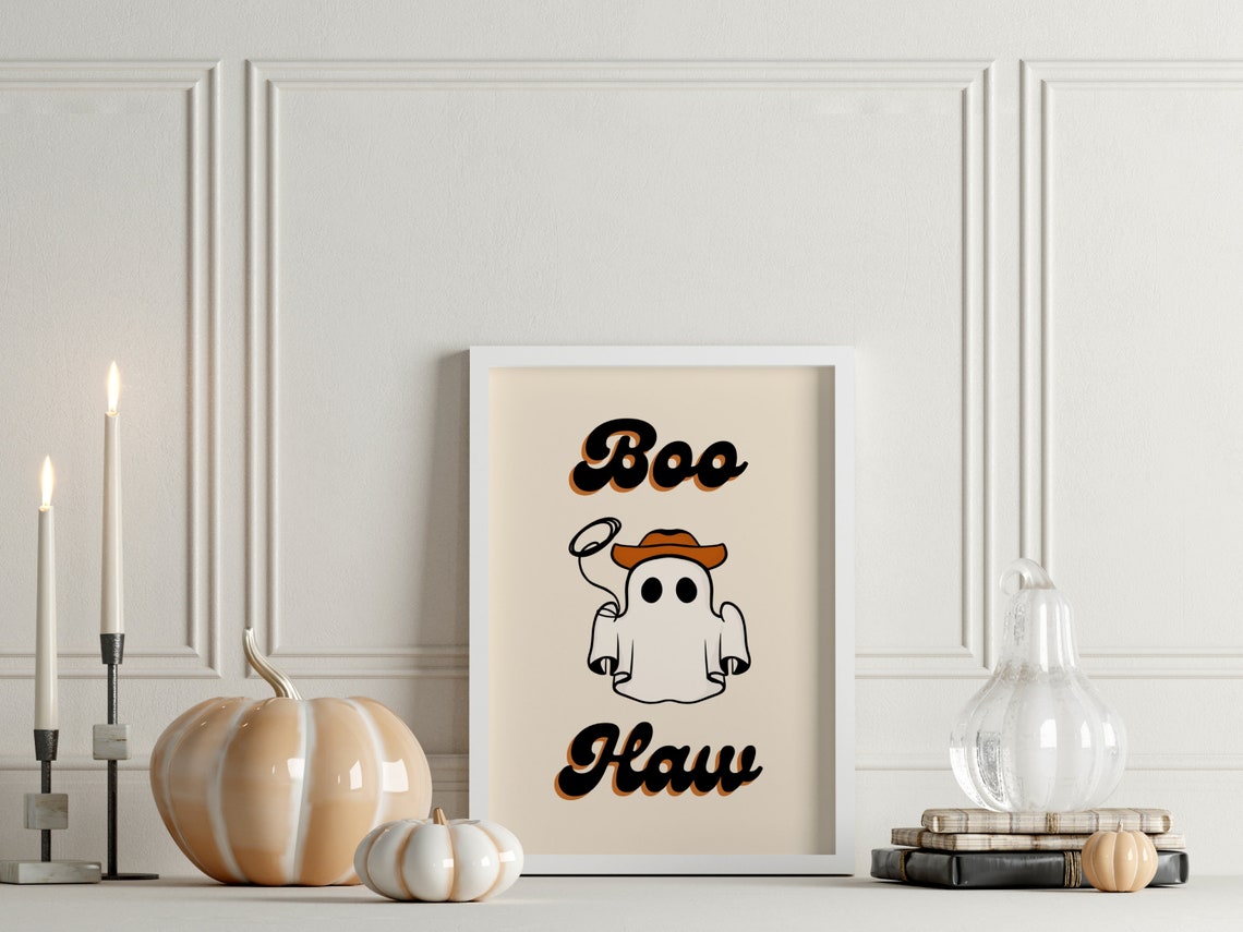 Boo Haw Cowboy Hat Ghost Funny Western Retro Halloween Art Poster - Image 3