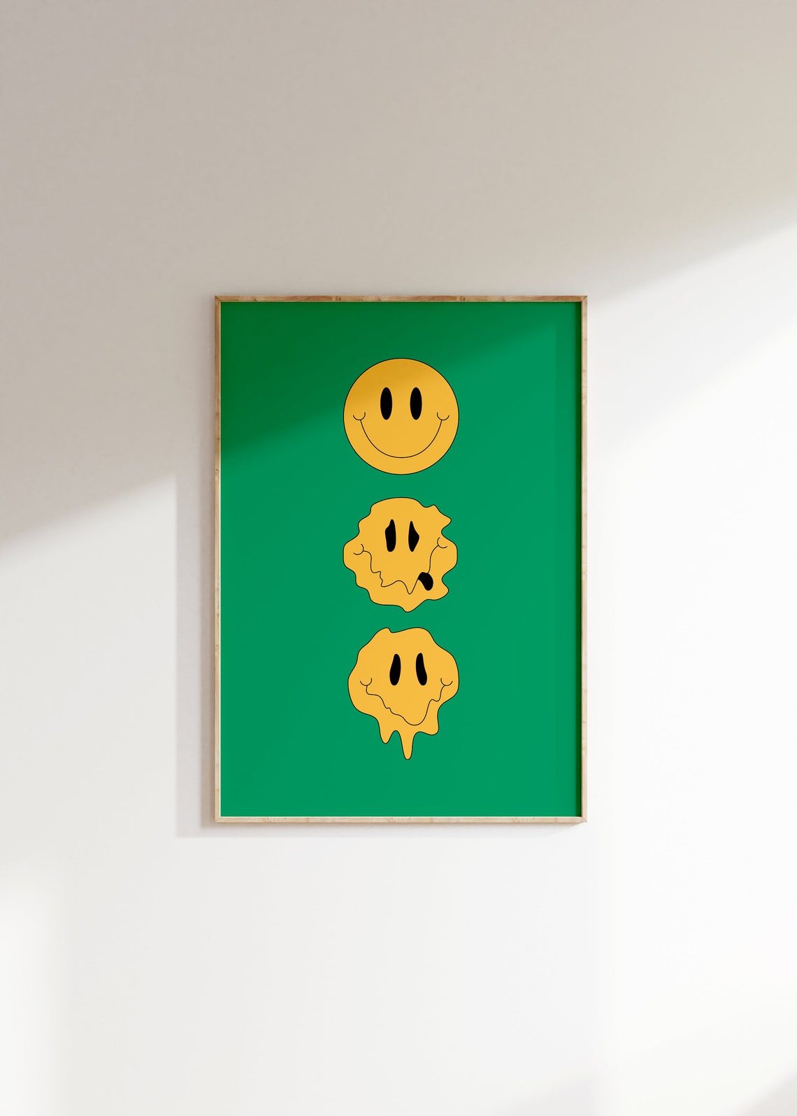Melting Smiley Face Trippy Yellow Acid Retro Drip Green Poster