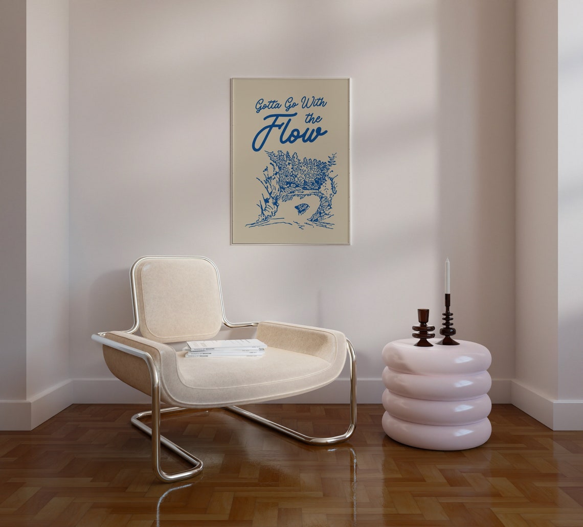 Gotta Go With The Flow Waterfall Blue Retro Quote Art Poster - Image 2