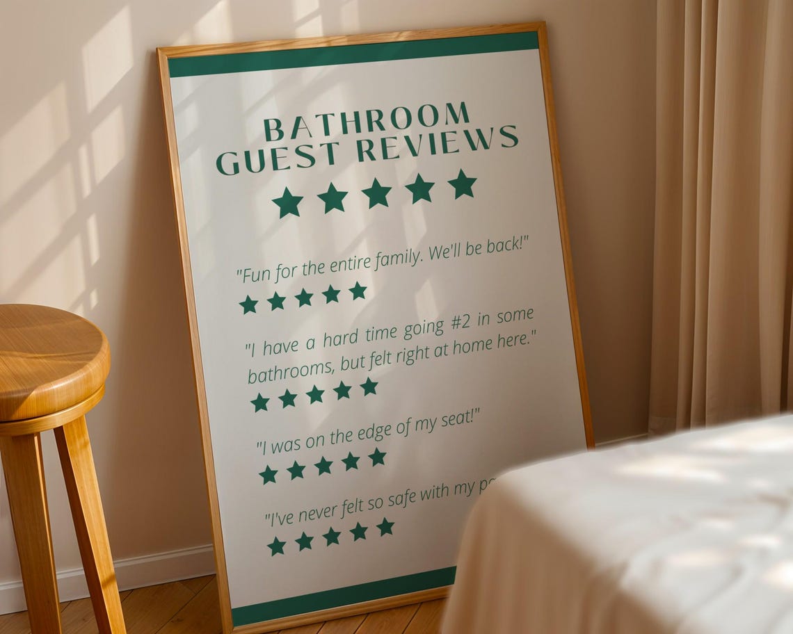 Bathroom Guest Reviews Funny Five Star Quote Typography Wall Poster