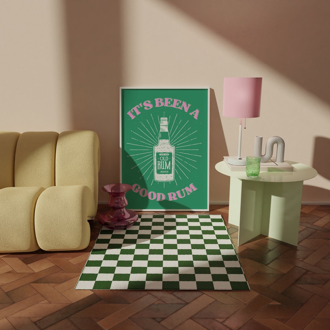 Its Been A Good Rum Old Rum Bottle Retro Green Pink Bar Poster - Image 2