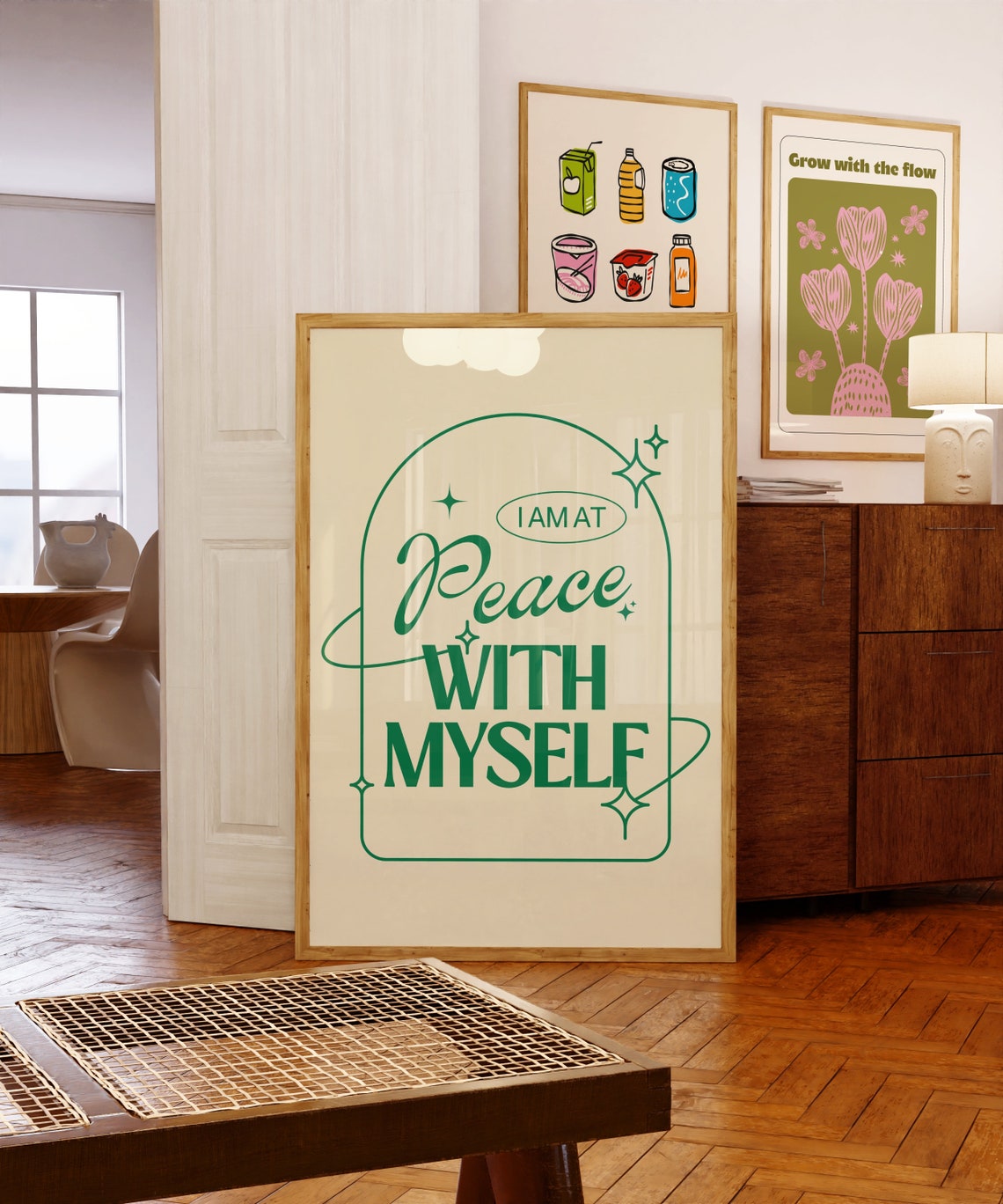I Am At Peace With Myself Green Retro Self Care Quote Poster - Image 3