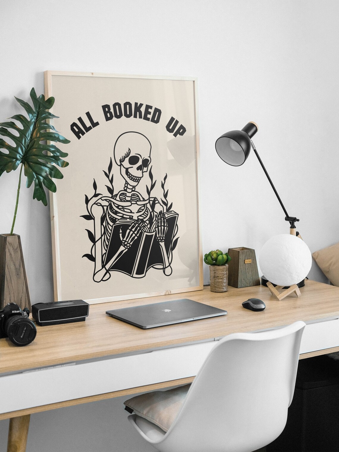 Skeleton Reading Poster, Retro Bookworm Quote Art - Image 2