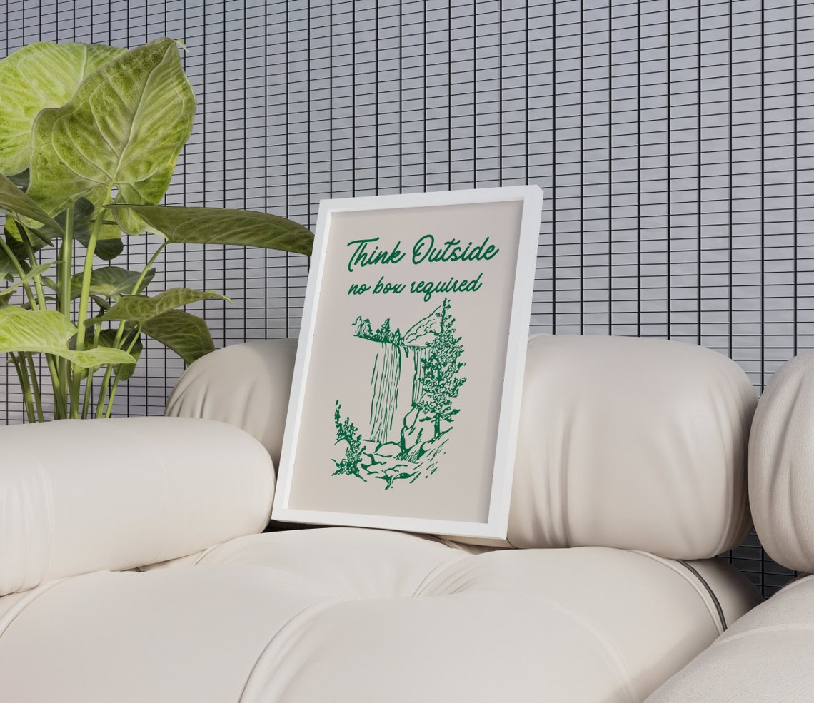 Think Outside No Box Required Green Waterfall Quote Art Poster - Image 2