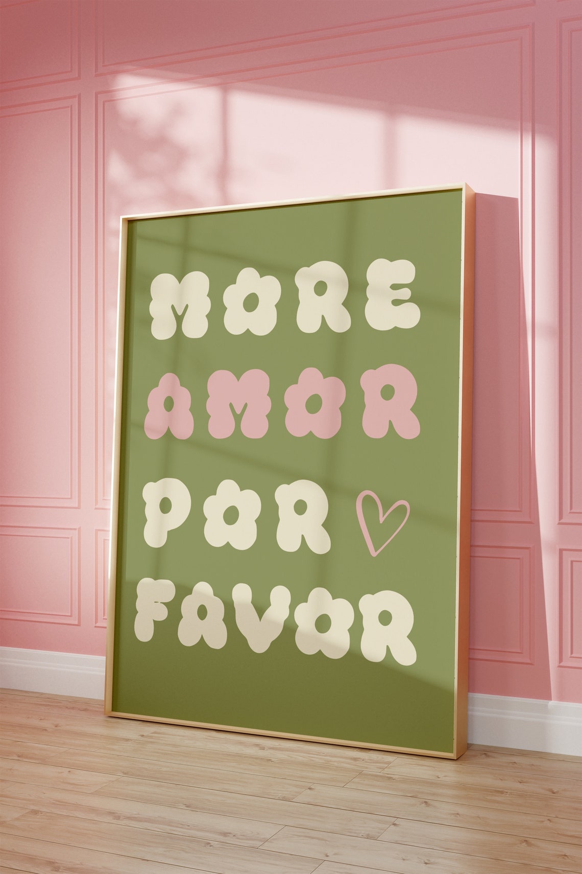More Amor Por Favor Sage Green Retro Bubble Letter Love Wall Poster - Image 2