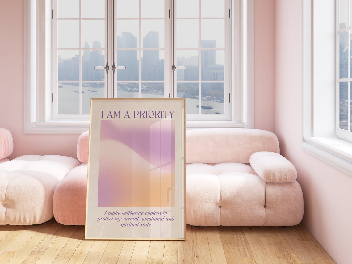 I Am A Priority Affirmation Gradient Purple Aura Self Care Poster - Image 3