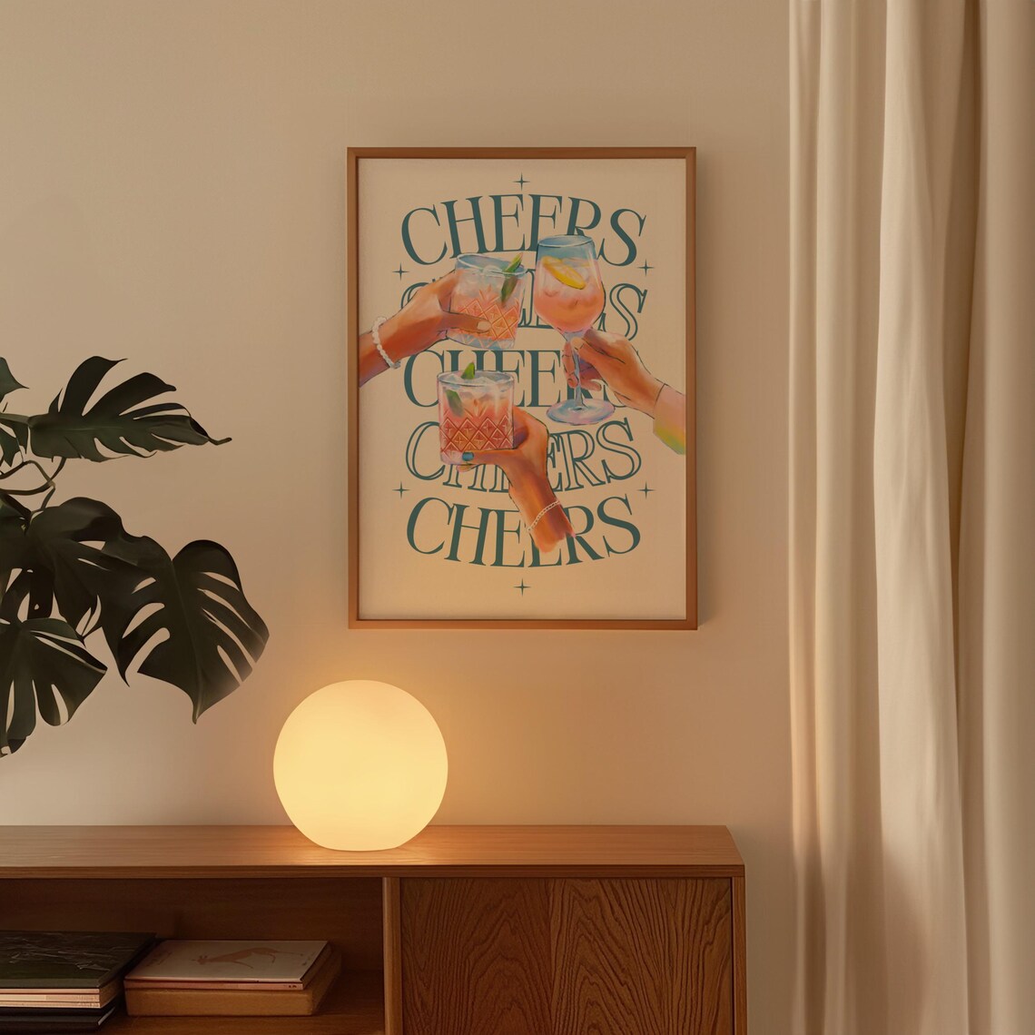 Cheers Cocktail Toast Blue Typography Bar Cart Party Art Print - Image 2