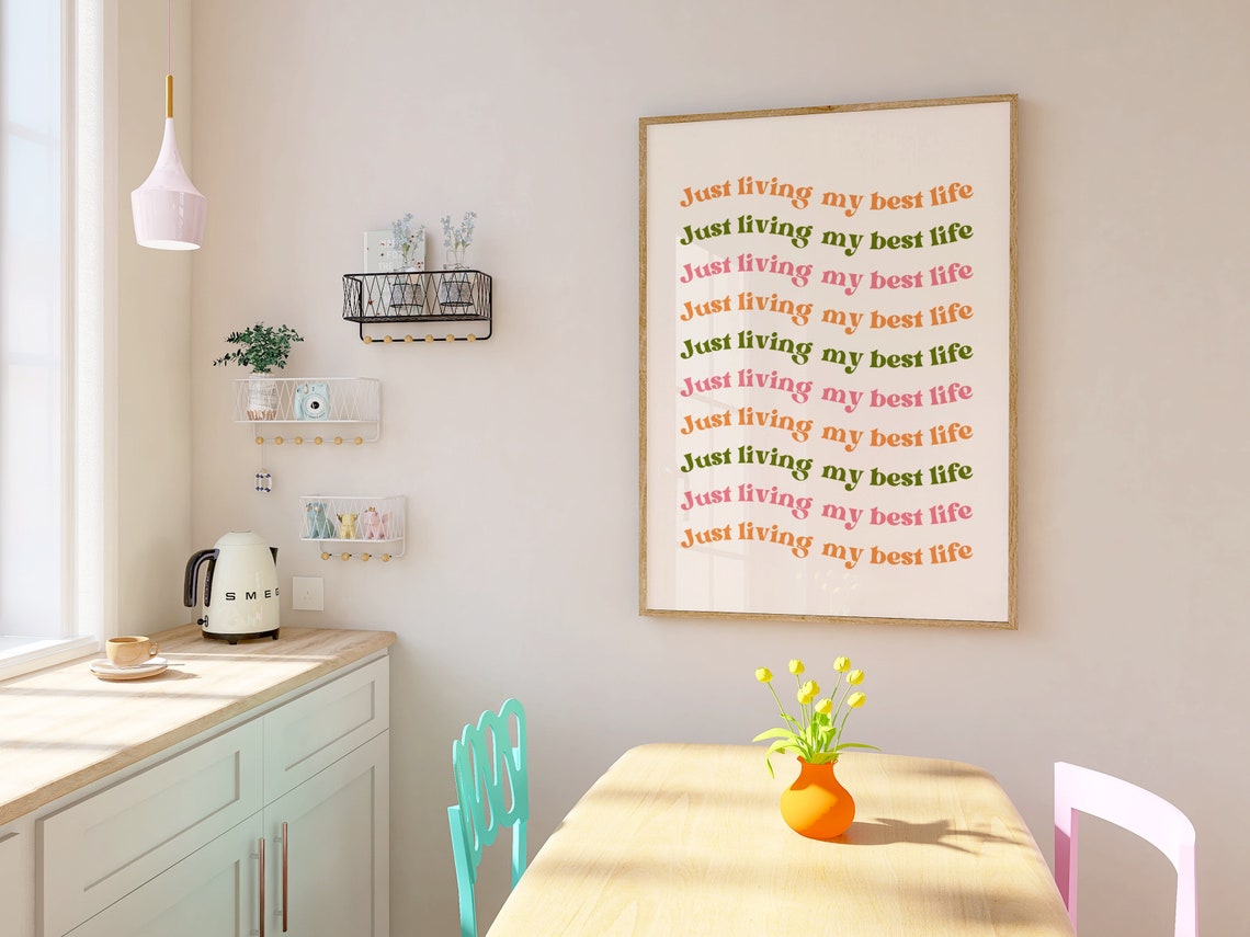 Just Living My Best Life Repeated Groovy Rainbow Typography Poster - Image 3