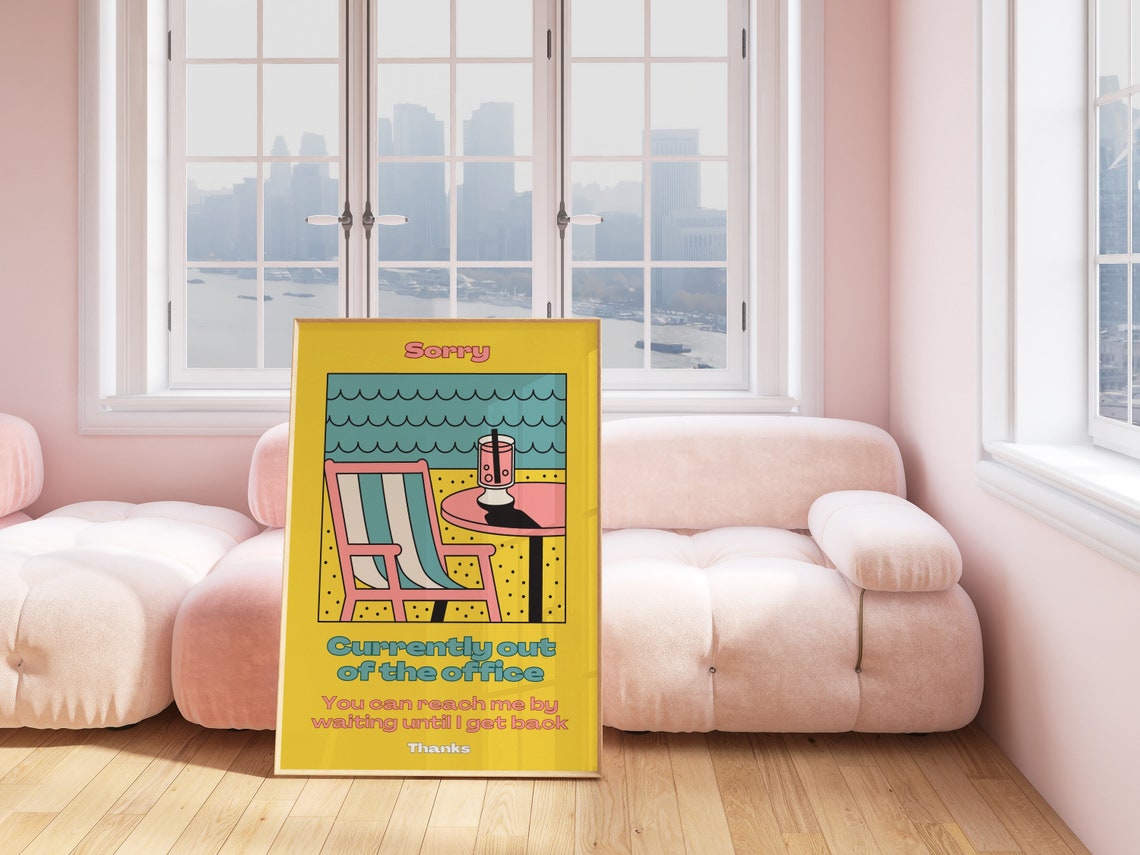 Sorry Currently Out Of The Office Retro Beach Funny Work Quote Poster - Image 2