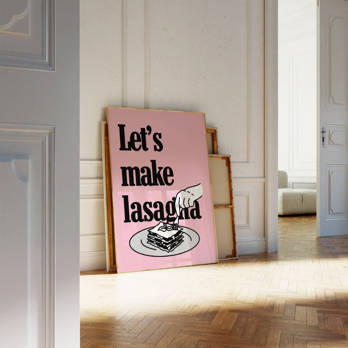 Lets Make Lasagna Pink Pop Art Italian Kitchen Food Quote Poster - Image 2